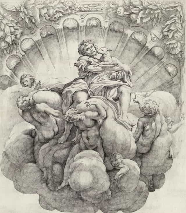 Jean-Baptiste entouré de sept anges - Images catholiques de stock