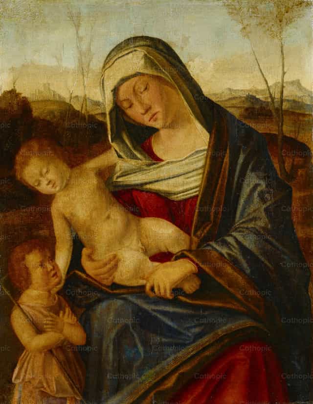 La Vierge à l’Enfant et l’Enfant saint Jean-Baptiste - Images catholiques de stock