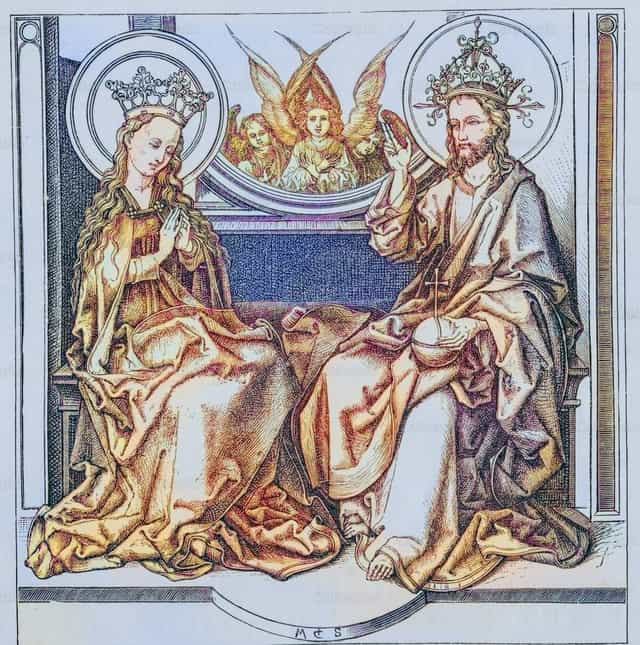 Gravure vintage de Marie et de Jésus-Christ - Images catholiques de stock - Photo de Bible and Art