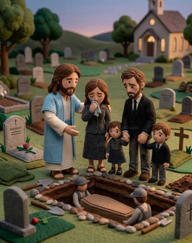 Œuvre de miséricorde - Ensevelir les morts - Images catholiques de stock