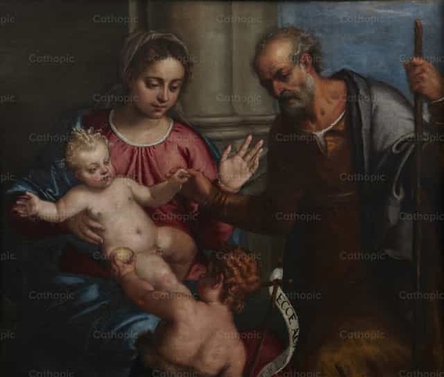 Heilige Familie mit dem Kind Johannes dem Täufer - Katholische Stockfotos - Foto von Restored Christian Art