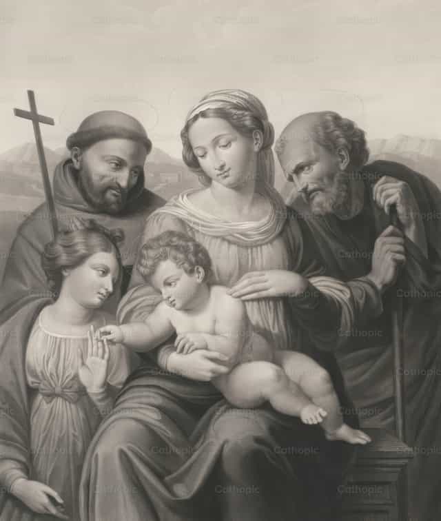 O Menino Jesus e Santa Catarina - Imagens católicas de stock
