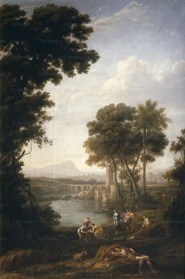 Paisaje con el hallazgo de Moisés - Banco de imágenes católicas