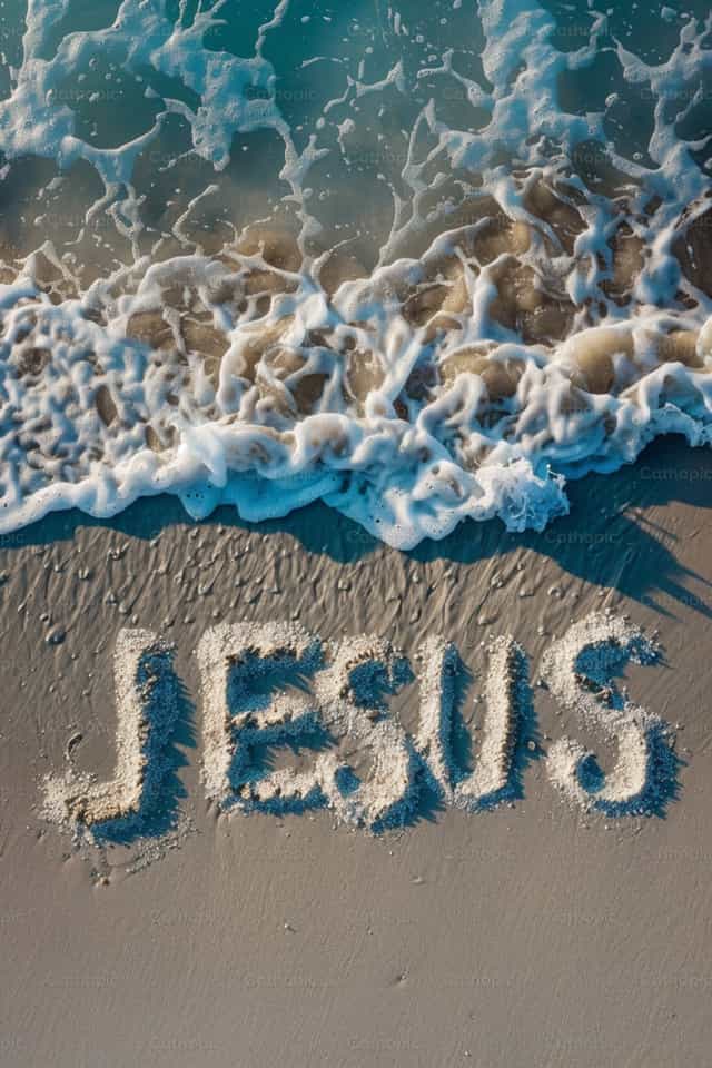 Nombre de Jesús en la arena - Banco de imágenes católicas