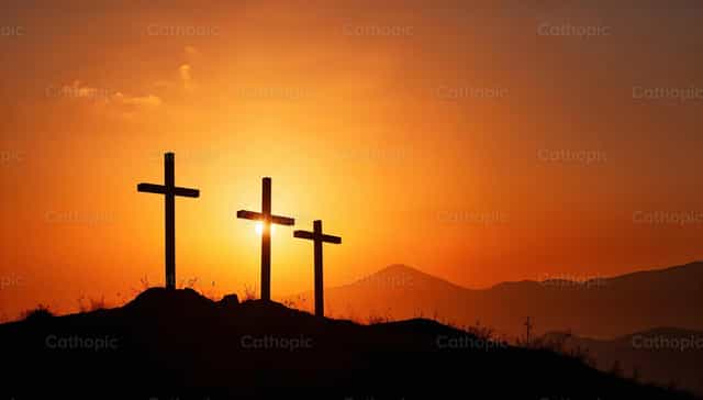 Bundok Calvary sa Bukang-Liwayway - Mga Catholic stock image