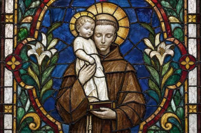 Saint Antoine de Padoue tenant Jésus - Images catholiques de stock