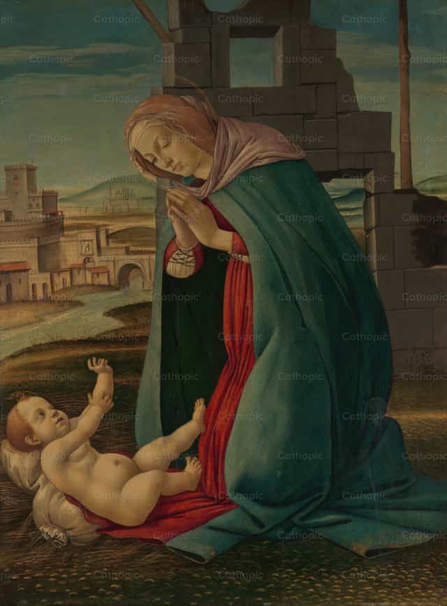 De Geboorte van Christus (de Maagd Maria en het Kind) - Katholieke stockfoto's