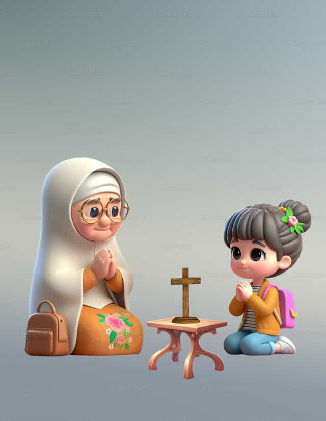Babae at lola na nagdarasal - Mga Catholic stock vector - Larawan ni Cielísimo .oficial