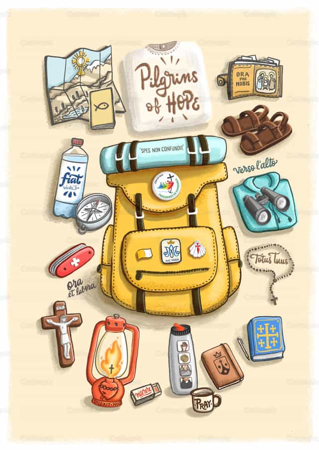 Mochila de viaje del Jubileo 2025 - Banco de vectores católicos - Fotografía por Bernardo Wüst