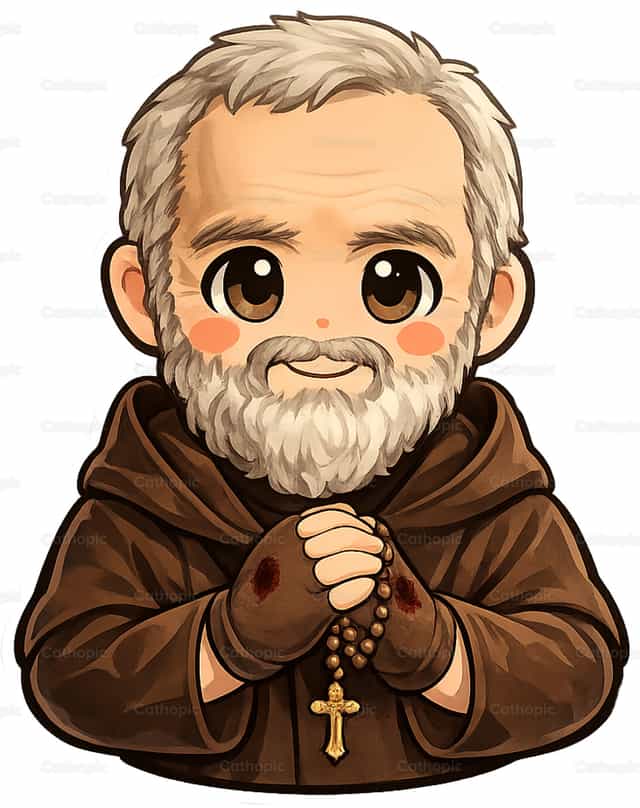 Padre Pío ilustración kawaii - Banco de vectores católicos