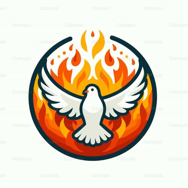 Taube des Heiligen Geistes mit göttlichem Feuer (Vektor) - Katholische Vektorgrafiken