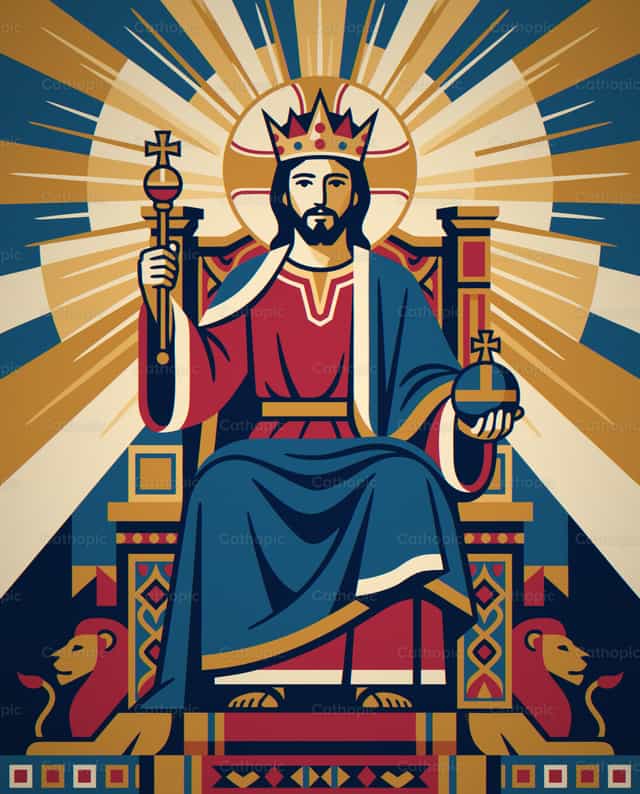 Jesus Cristo Pantocrator reina em toda a majestade - Vetores católicos de stock