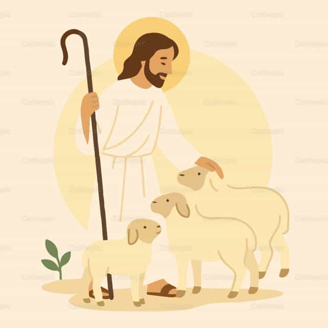 El Buen Pastor: Jesús y sus ovejas - Banco de vectores católicos