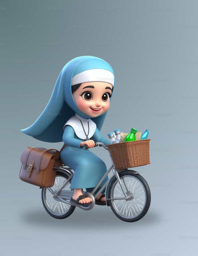 Monja en bicicleta - Banco de vectores católicos - Fotografía por Cielísimo .oficial
