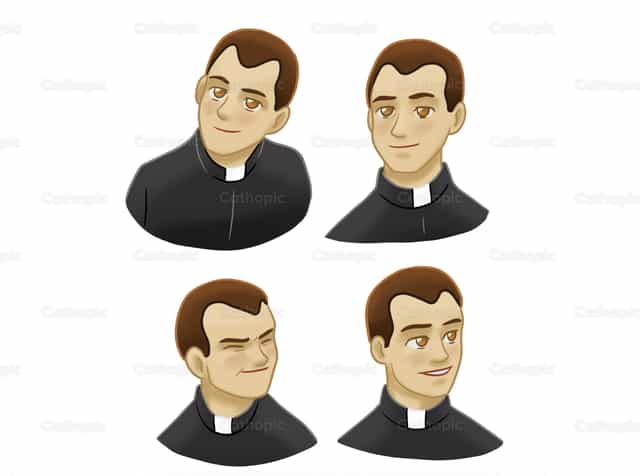 Expresiones de la cara del sacerdote - Banco de vectores católicos - Fotografía por DID