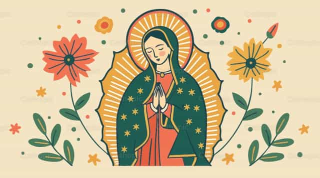 A Virgem de Guadalupe com flores - Vetores católicos de stock