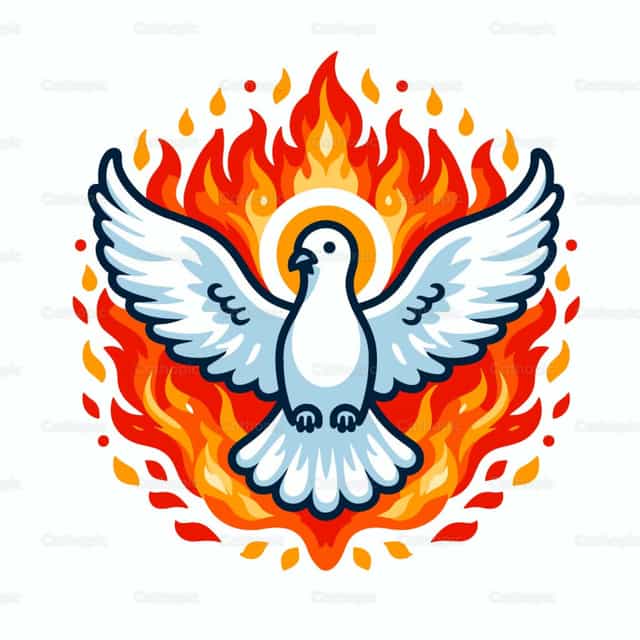 Heiliger Geist im Feuer - Tauben-Vektorillustration - Katholische Vektorgrafiken - Foto von catholicmall.org
