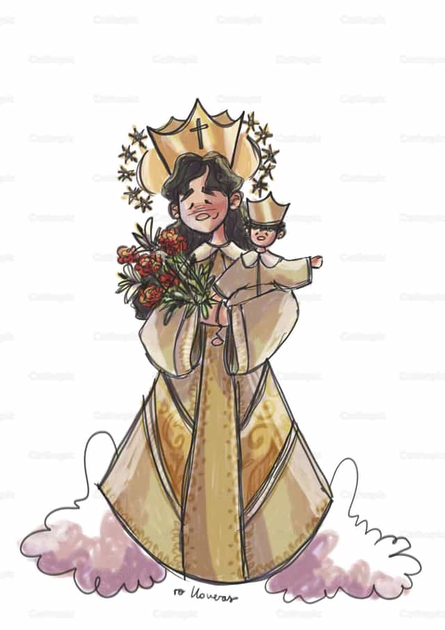 Ilustración Virgen de los Desamparados - Banco de vectores católicos