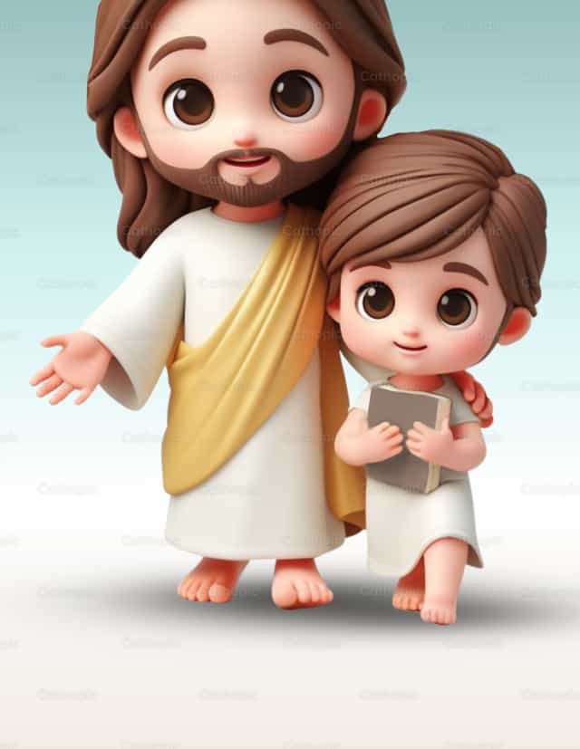 Jesus und Kind mit Bibel - Katholische Vektorgrafiken