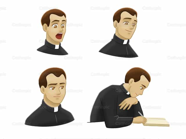 Expresiones faciales de los sacerdotes - Banco de vectores católicos