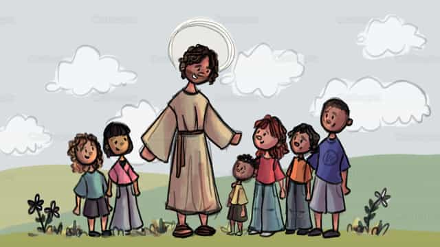 Jesús y los niños - Banco de vectores católicos - Fotografía por Cathopic