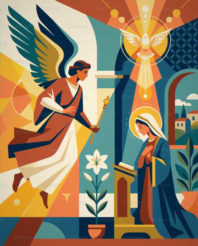 L’ange Gabriel annonce la naissance de Jésus à la Vierge - Vecteurs catholiques de stock