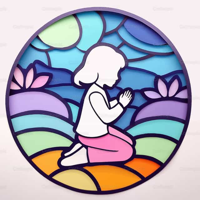 Stained glass window of a girl praying - Catholic stock vectors - Photo by Gerardo Juarez