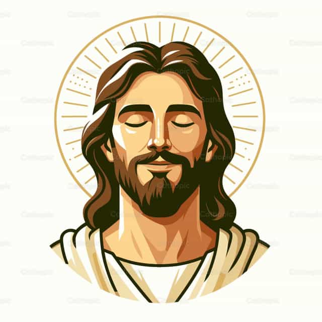 Cristo Resucitado Rostro Sereno Ilustración Vectorial - Banco de vectores católicos - Fotografía por catholicmall.org