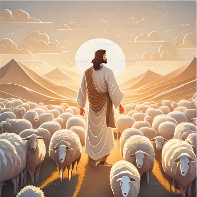 Jesus en el Buen Pastor - Banco de vectores católicos