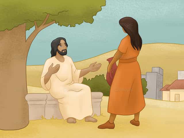 Jesús y la samaritana - Banco de vectores católicos