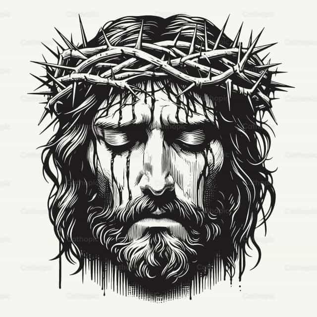 Rostro de Cristo en pena - Ilustración vectorial - Banco de vectores católicos - Fotografía por catholicmall.org