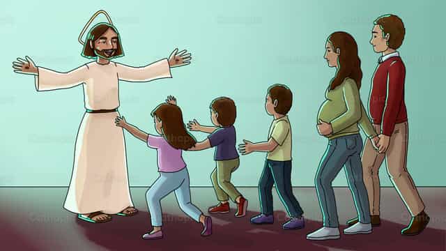 La familia y Jesús - Banco de vectores católicos