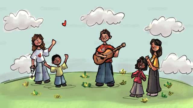 Grupo de jóvenes cantando - Banco de vectores católicos - Fotografía por Cathopic
