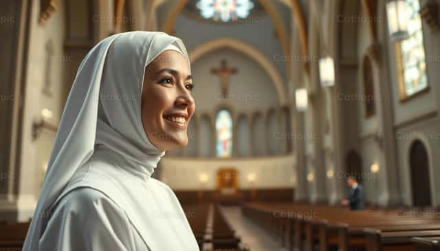 A Smiling Nun Inside the Church | Cathopic
